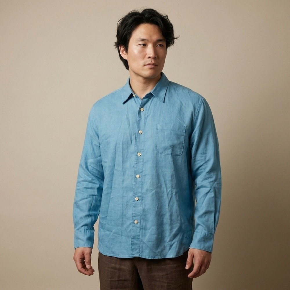 Tommy Bahama Relax Mens XL Blue 100% Linen Long Sleeve Button Up‎ Shirt